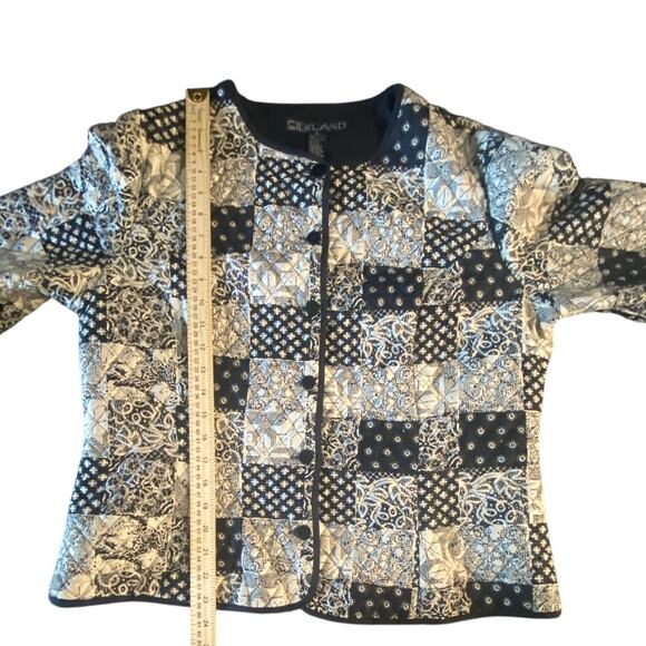 Vintage Silkland Quilted Patchwork Jacket Black Cream Floral Geometric XL - Picture 5 of 6
